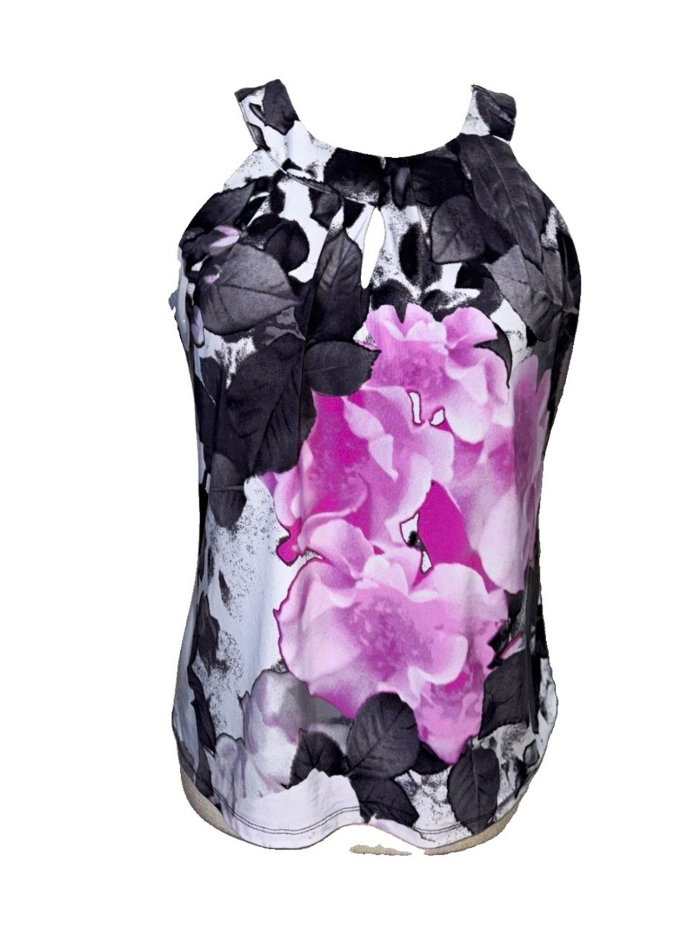 INC International Concepts Black & Pink Floral High-Neck Camisole with Keyhole